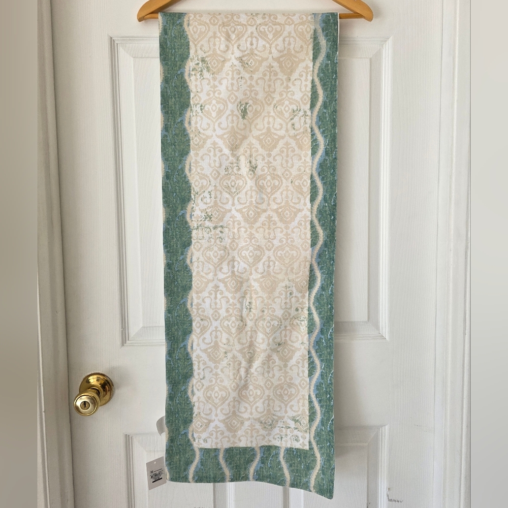 Chic Green and Cream Table Runner New